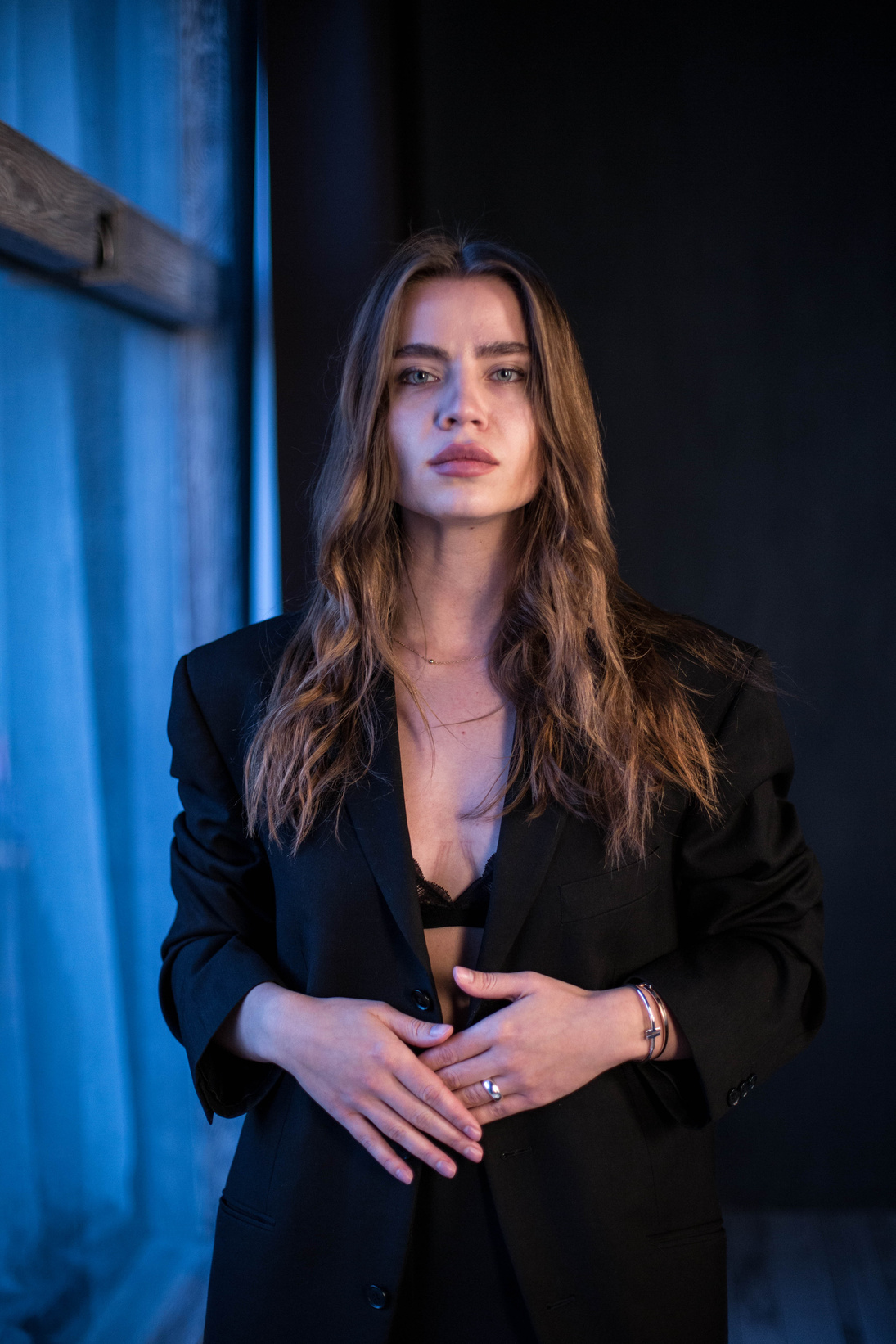 Woman in Black Blazer and Lingerie